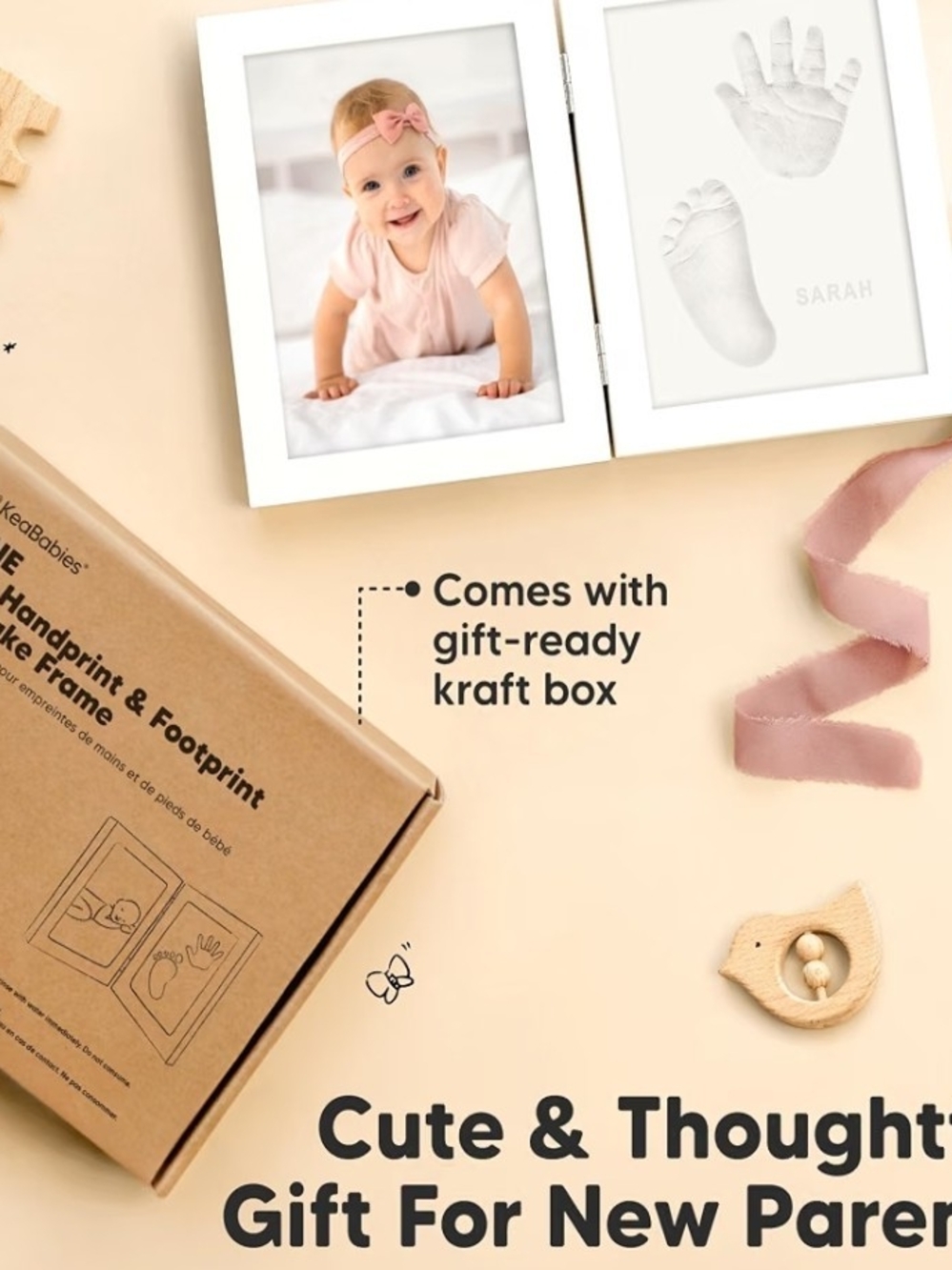 Baby Handprint & Footprint Frame Keepsake - White